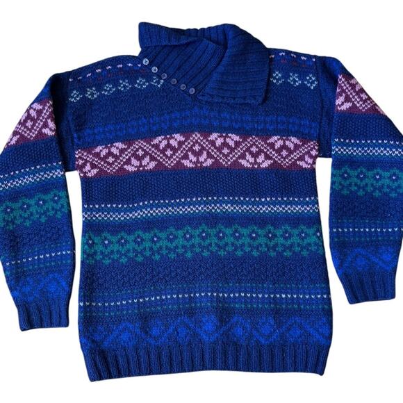 Vintage SKYR Shetland Wool Fair Isle Sweater Blue Purple Nordic Small to medium - Picture 3 of 15